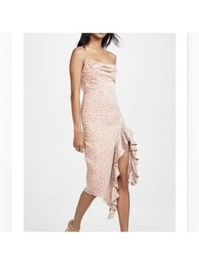 Misha Collection Emilia Midi Dress Blush Leopard Print Size 6 Devoré Ruffle
